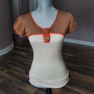 Seduce Tan, Beige & Orange Knit Top